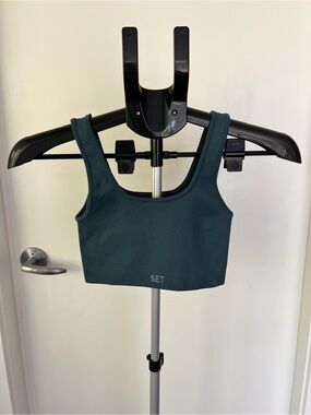 SET Active Ribbed Scoop Crop Tank - Teal Blue